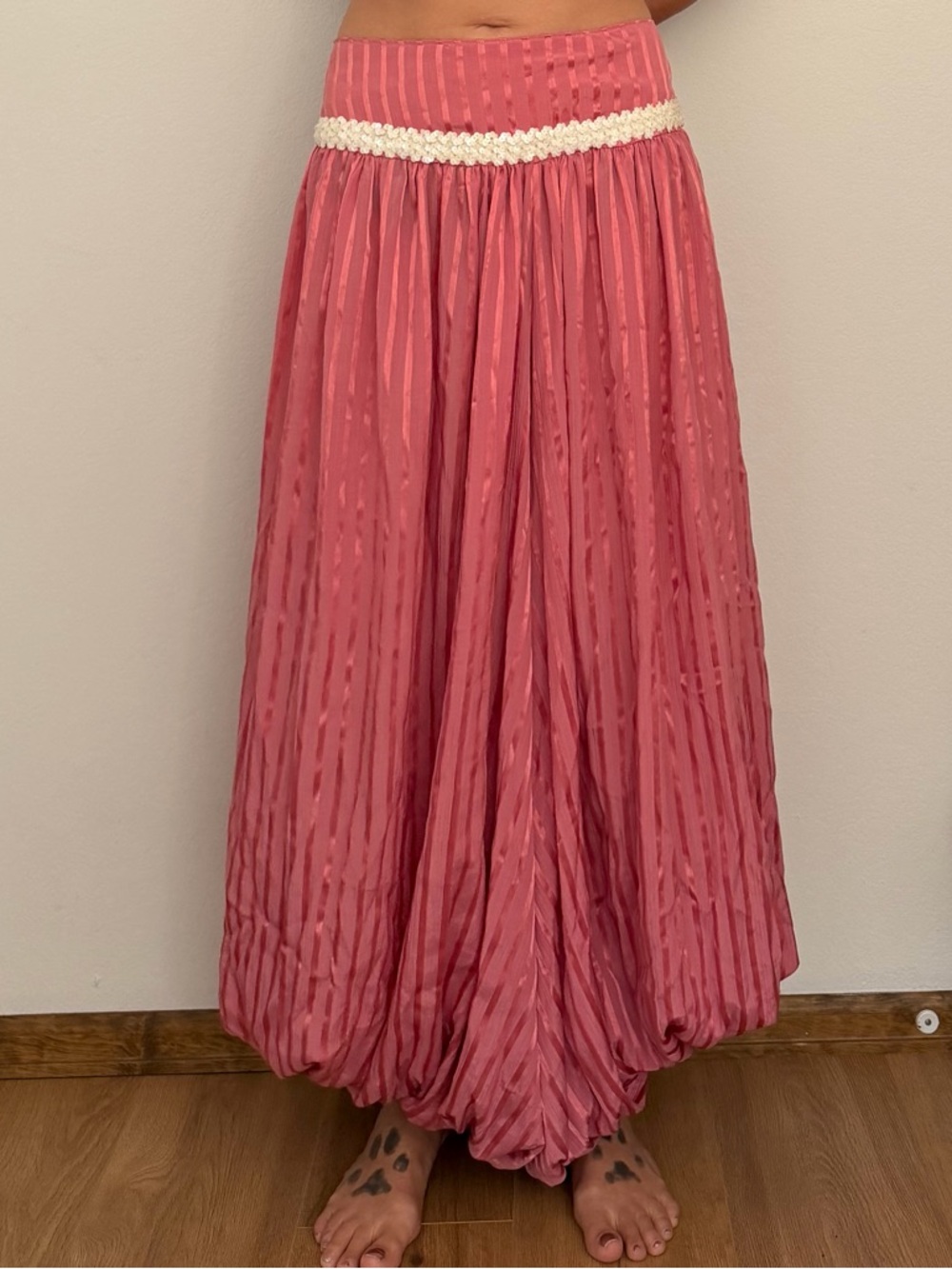Vintage Wide Leg Pleated Palazzo Pants with White Sequin Waist Costume Circus - Picture 4 of 16